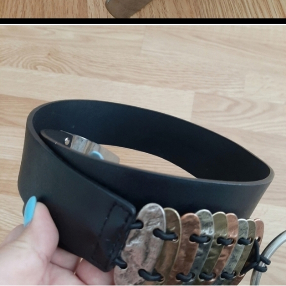 Chicos Black Leather Boho Rare Buckle Hook Belt Small - Picture 8 of 8